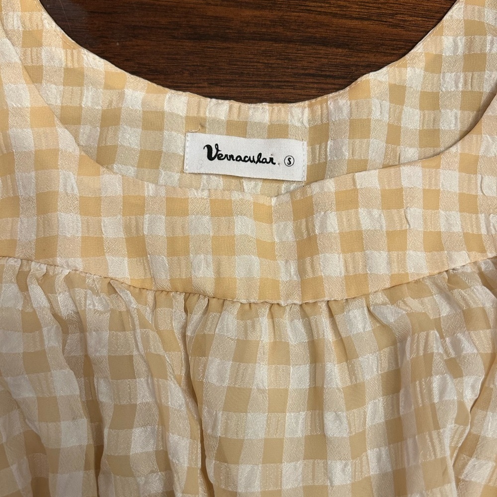 Gingham Ruffle Blouse - Tan - Picture 2 of 2